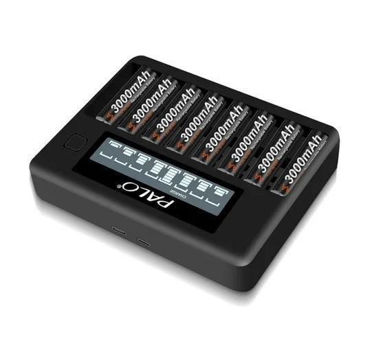 Imagem de Carregador Bateria Pilha C/8 Baias Aa Aaa Ni-Mh Ni-Cd Usb