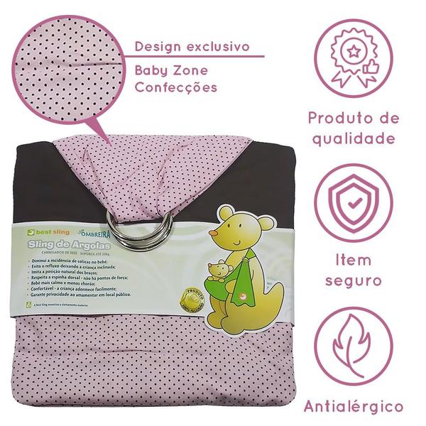 Imagem de Carregador Bebe Menina Passeio Parque Sling De Argolas Best Sling Rosa Poa Choco Com Ombreira