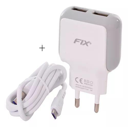 Carregador Cabo Mais Fonte Compatível Micro V8 2 Usb 12w - Fix Imagem de Carregador Cabo Mais Fonte Compatível Micro V8 2 Usb 12w