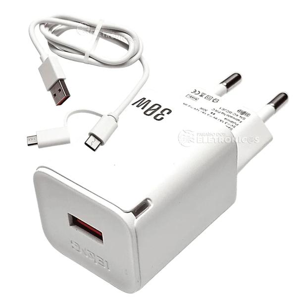 Imagem de Carregador Carregamento Rápido Galaxy F13, F14, F22, F23, F42 5v=3.1A 30w Type-C e Micro-USB LE296V