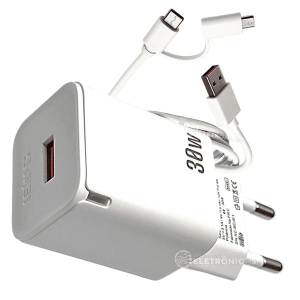 Carregador Carregamento Rápido P/ Galaxy A13, A14, A21 Simple 5v=3.1A 30w Type-C e Micro-USB LE296V - Lelong Imagem de Carregador Carregamento Rápido P/ Galaxy A13, A14, A21 Simple 5v=3.1A 30w Type-C e Micro-USB LE296V