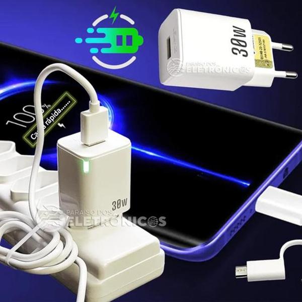 Imagem de Carregador Carregamento Rápido P/ Galaxy A13, A14, A21 Simple 5v=3.1A 30w Type-C e Micro-USB LE296V