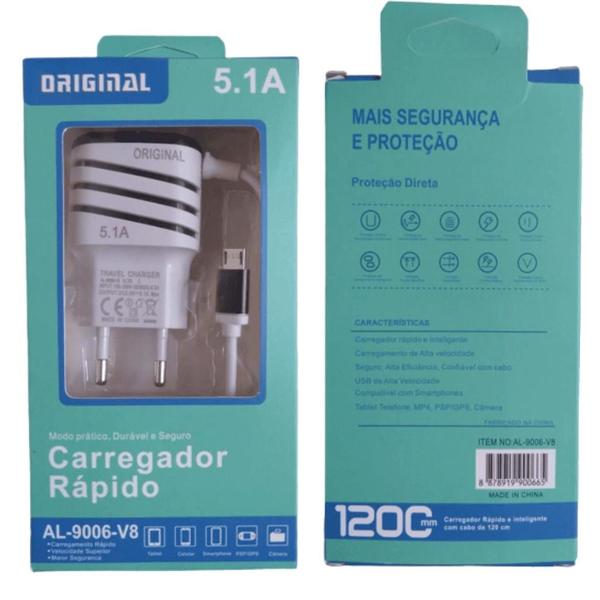 Imagem de Carregador Celular c/ 2 Entradas USB+Cabo Micro V8 Embutido