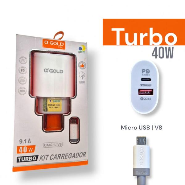 Imagem de Carregador Celular Micro USB V8 Turbo 40w Cabo 1m + Fonte