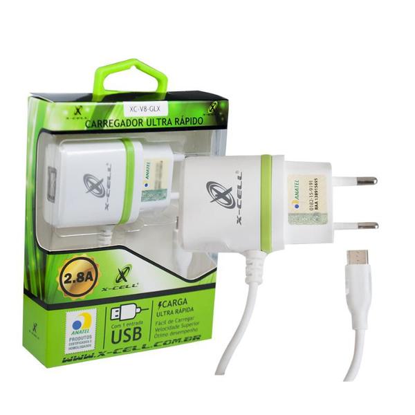 Imagem de Carregador Celular Micro Usb V8 Ultra Rápido 2.8A 1M X-CELL