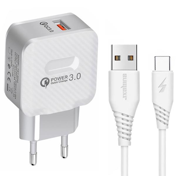 Imagem de Carregador Celular USB Fonte Tomada 3A Turbo Rápida + Cabo Tipo C