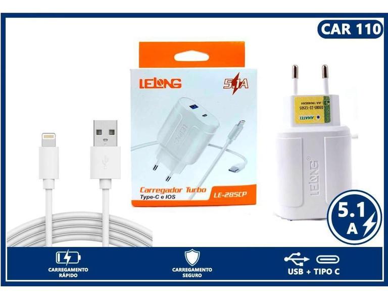 Imagem de Carregador Com 2 Entradas 5.1A - Usb-A E Usb-C - Hom Anatel