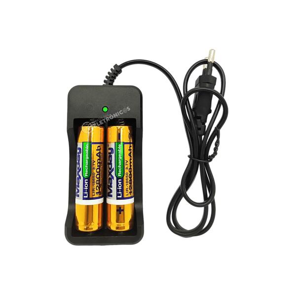 Carregador Com 2 Pilhas Duplo De Pilha E Bateria 4.2v Li-Ion 18650 Bivolt Recarregável LPJA02LUA - Lucky Imagem de Carregador Com 2 Pilhas Duplo De Pilha E Bateria 4.2v Li-Ion 18650 Bivolt Recarregável LPJA02LUA