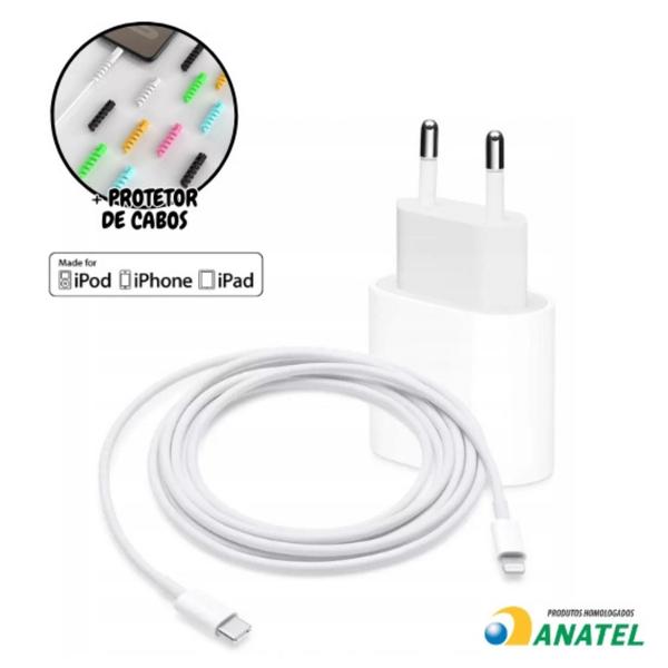 Carregador Compativel iPhone Turbo 20w Cabo 2 Metros + Fonte Carga Rápida X 11 12 13 14 Plus Pro Max - Foxconn