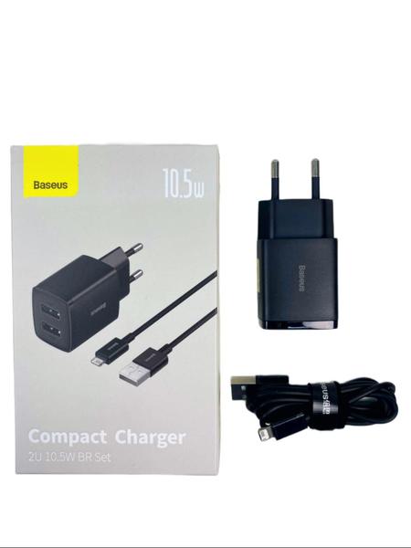 Imagem de Carregador Completo Compacto USB Para Lightning 10.5W Preto Baseus