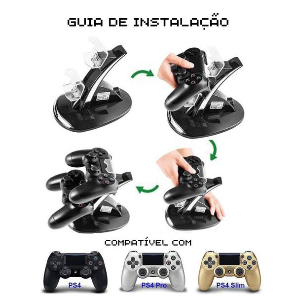 Imagem de Carregador controle ps4 base duplo charge compatível com ps4