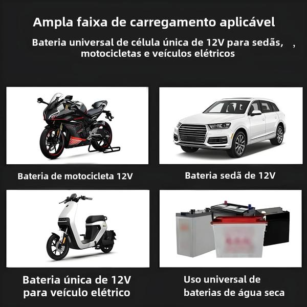 Imagem de Carregador de Bateria 12V/2A com Display LED - Para Carros, Motos e Caminhões