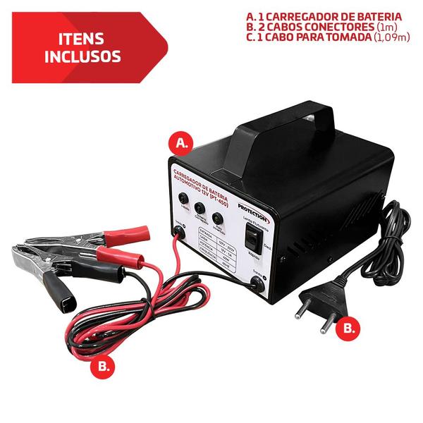 Imagem de Carregador De Bateria Automotivo Até 300A 12v Bivolt Pt-450