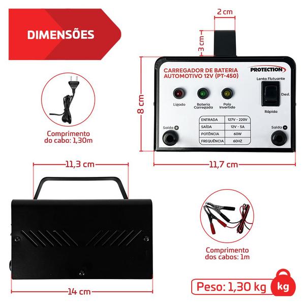 Imagem de Carregador De Bateria Automotivo Até 300A 12v Bivolt Pt-450