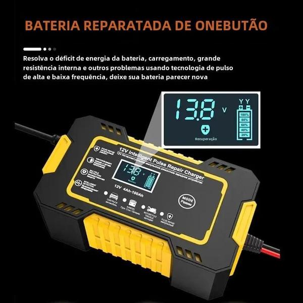 Imagem de Carregador de Bateria de Carro 12V 6A com Display LCD Digital