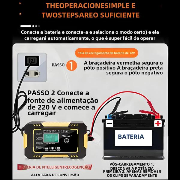 Imagem de Carregador de Bateria de Carro Inteligente 12V 6A - Display LCD - Para Baterias AGM e Gel