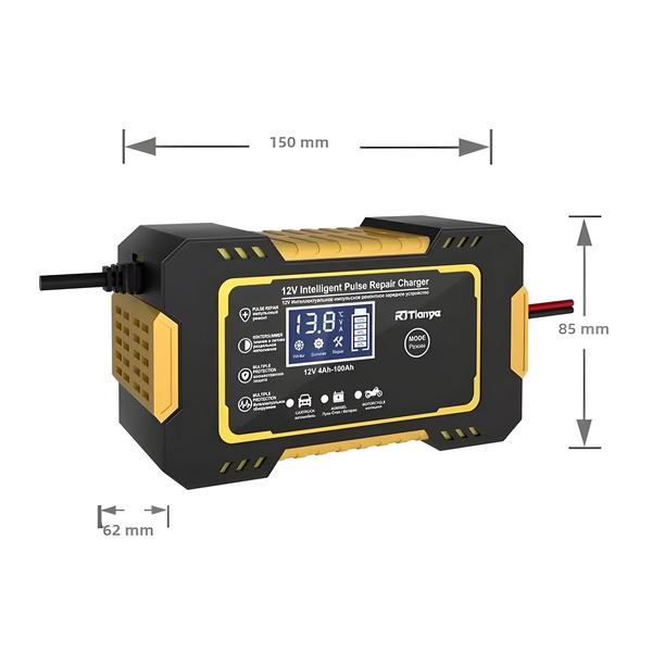 Imagem de Carregador de Bateria de Carro Inteligente 12V 6A - Display LCD - Para Baterias AGM e Gel