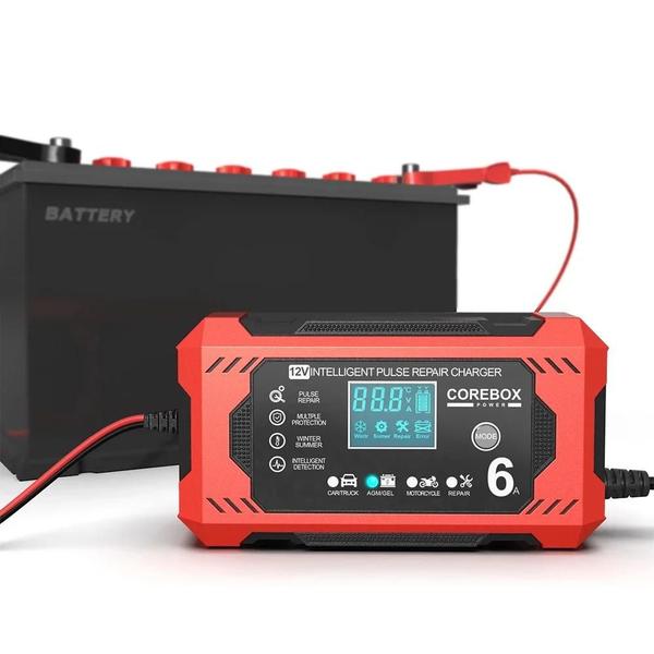 Imagem de Carregador de Bateria de Carro Inteligente 12V - 8A/10A - Tela LCD Touch