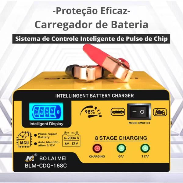 Imagem de Carregador de Bateria de Veículos 6v 12 V 24 V Pulso Inteligente Carga Bateria Automotiva Caminhão Motocicleta Ácido Lithium Gel