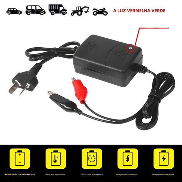 Imagem de Carregador de Bateria Inteligente 12V 1300mAh - Universal para Carro, Caminhão e Motocicleta