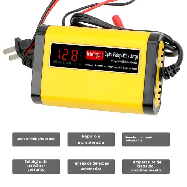 Imagem de Carregador de Bateria Inteligente 12V para Carro e Motocicleta - com Ferramenta de Diagnóstico