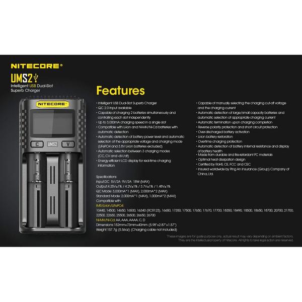 Imagem de Carregador de bateria Nitecore UMS2 Intelligent USB Dual-Slot