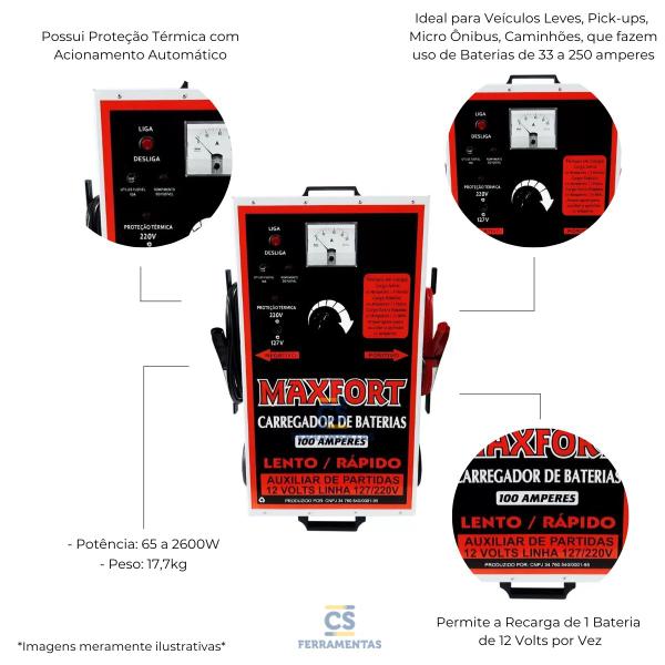 Imagem de Carregador de baterias 12v 100 amperes com auxiliar de partidas MX4