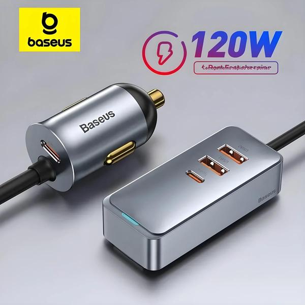 Imagem de Carregador de Carro 120W com 4 Portas - Carga Rápida QC 3.0 e PD 3.0 - USB Tipo C para iPhone 14