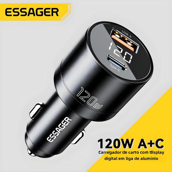 Imagem de Carregador de Carro 120W - Super Rápido com PD, QC 4.0 e USB Tipo-C