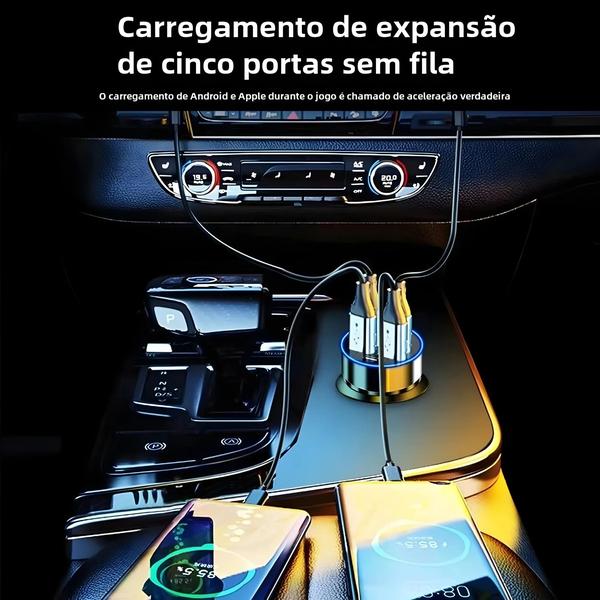 Imagem de Carregador de Carro 250W com 6 Portas USB - PD e Quick Charge 3.0 - Display Digital