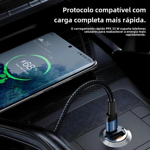 Imagem de Carregador de Carro 33W Mini PD QC3.0 - Carga Rápida USB Tipo C para iPhone 15 e Xiaomi