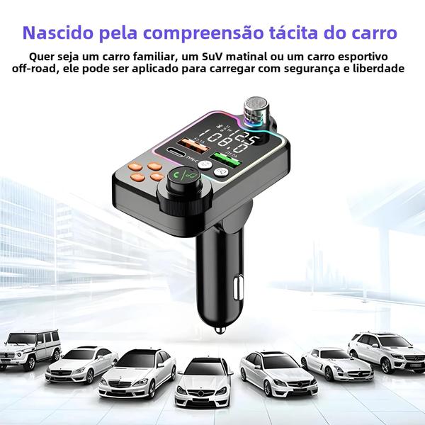 Imagem de Carregador De Carro Duplo USB Tipo C Bluetooth 5.0 Kit De Chamada Mãos-livres Transmissor FM MP3