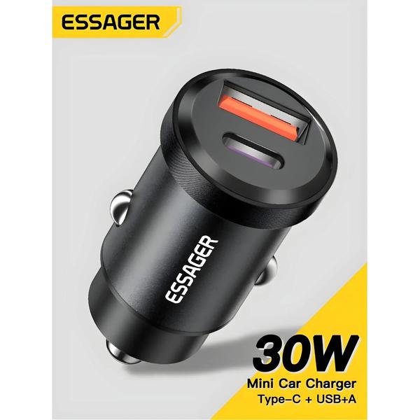 Imagem de Carregador de Carro Essager 30W 5A - USB Tipo C QC PD 3.0 SCP - Carregamento Rápido para iPhone 12/13