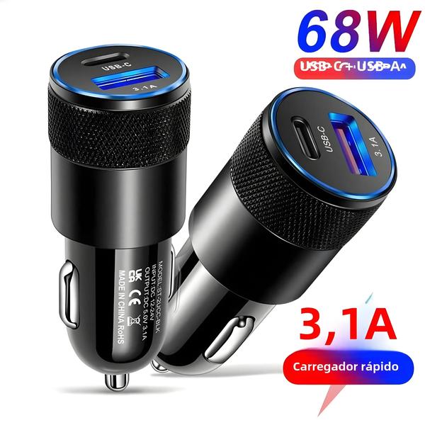 Imagem de Carregador de Carro PD 68W USB Tipo C - Carregamento Rápido para iPhone 13/12 e Xiaomi