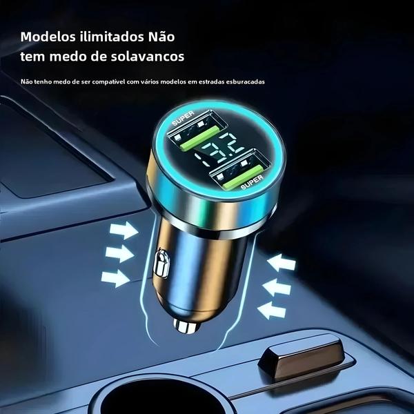 Imagem de Carregador de Carro Rápido 240W com 2 Portas USB e Display Digital - iPhone, Samsung e Xiaomi