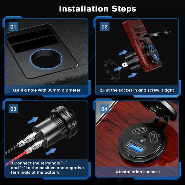 Imagem de Carregador de carro Thlevel Type C USB Outlet 12V/24V à prova d'água, pacote com 2 unidades