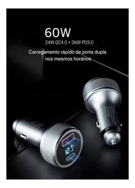 Imagem de Carregador De Carro Turbo 60w Com Exibição De Led CJ12-4