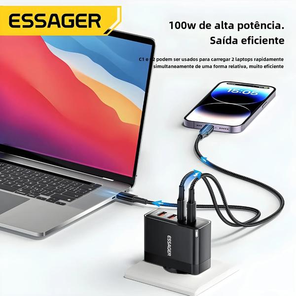 Imagem de Carregador de Carro USB-C 100W - Carga Rápida para iPhone 14/13/12 e Xiaomi