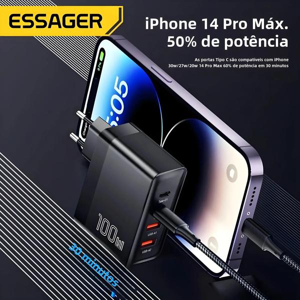 Imagem de Carregador de Carro USB-C 100W - Carga Rápida para iPhone 14/13/12 e Xiaomi