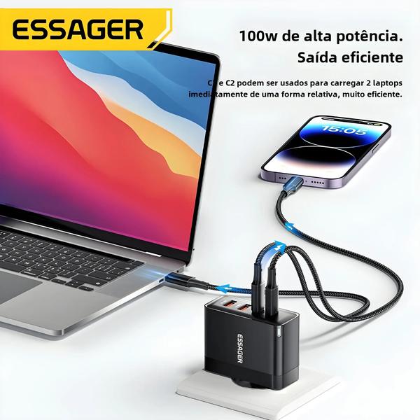 Imagem de Carregador de Carro USB-C 100W - Carga Rápida para iPhone 14/13/12 e Xiaomi