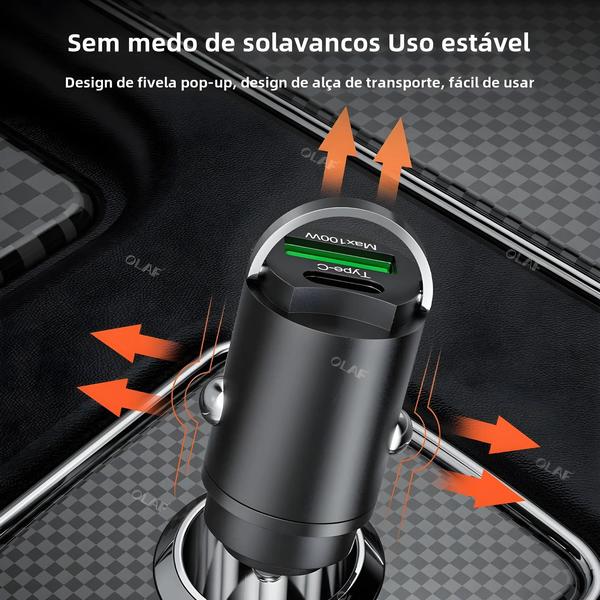 Imagem de Carregador de Carro USB-C 100W PD/QC - Carregamento Rápido para iPhone, Xiaomi, Samsung e Huawei