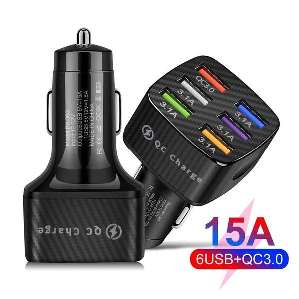 Imagem de Carregador de Carro USB de 6 Portas com Quick Charge 3.0 - 12V/24V