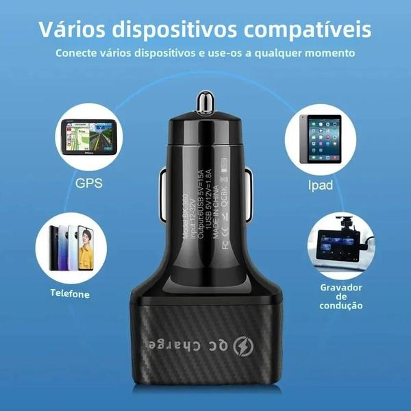 Imagem de Carregador de Carro USB de 6 Portas com Quick Charge 3.0 - 12V/24V