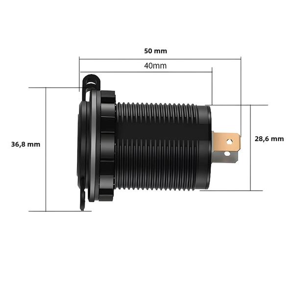 Imagem de Carregador de Carro USB Duplo com QC 3.0 - À Prova D'Água 12V/24V - Com Interruptor