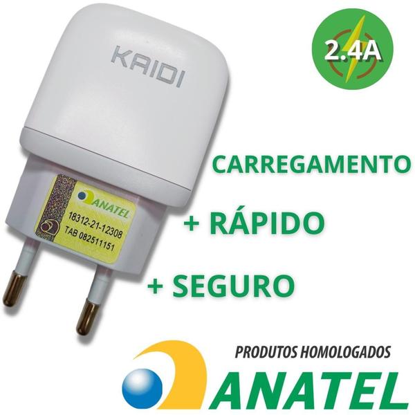 Imagem de Carregador de Celular Kaidi Turbo Fast Duplo USB 12W 2.4A