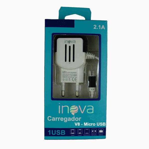 Imagem de Carregador de celular v8 2.1A - Carregador parede com tomada USB  e cabo V8