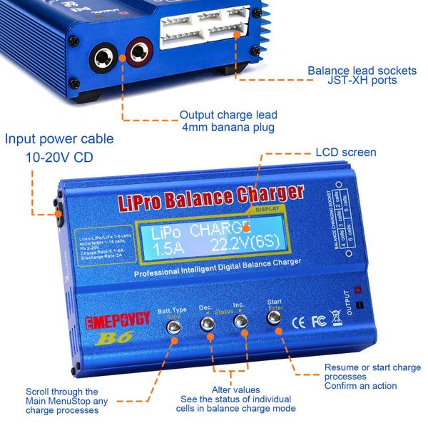 Imagem de Carregador de equilíbrio de bateria EMEPOVGY B6 80W 6A para NiMH/NiCd/LiP