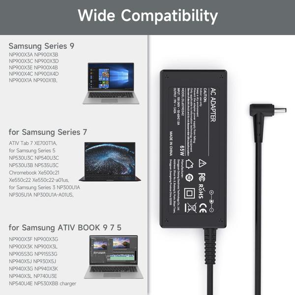 Imagem de Carregador de laptop 65W 19V 3.42A para Samsung Galaxy Book Flex 2