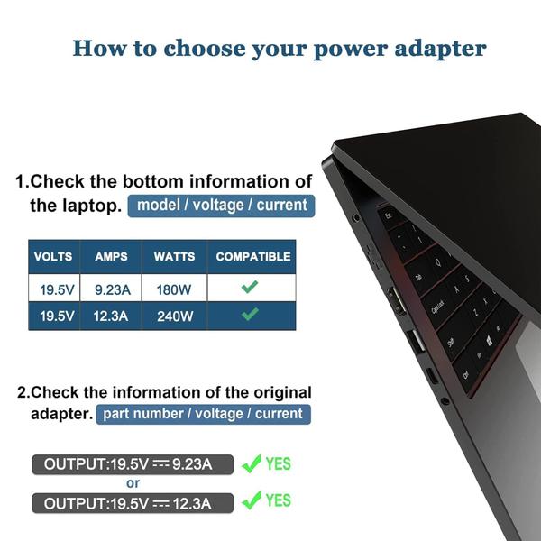 Imagem de Carregador de laptop com adaptador AC 240 W 19,5 V 12,3 A para Dell Alienware