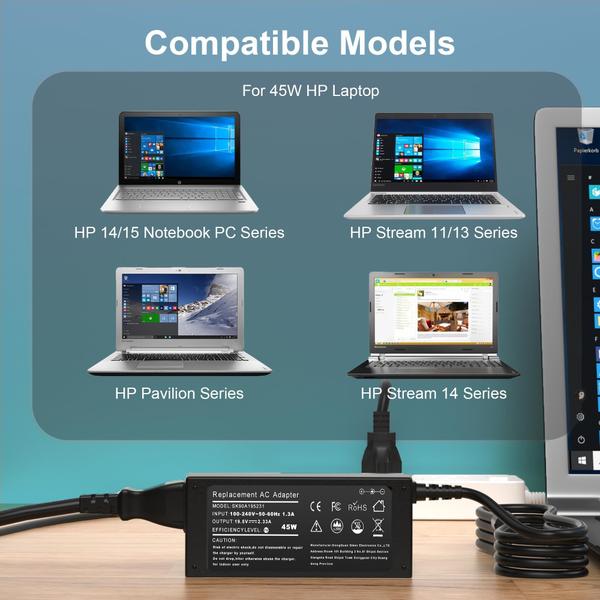 Imagem de Carregador de laptop com adaptador AC 45 W 19,5 V 2,31 A para HP Pavilion